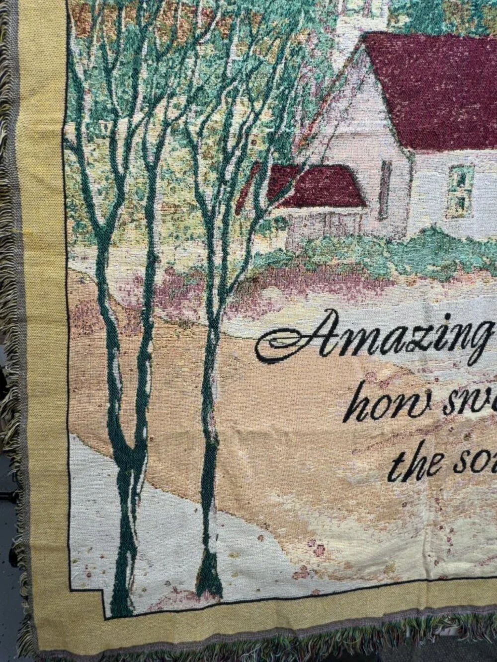 Caring Keepsakes Amazing Grace Rustic Scenery Tapestry Throw Blanket Fringe Trim